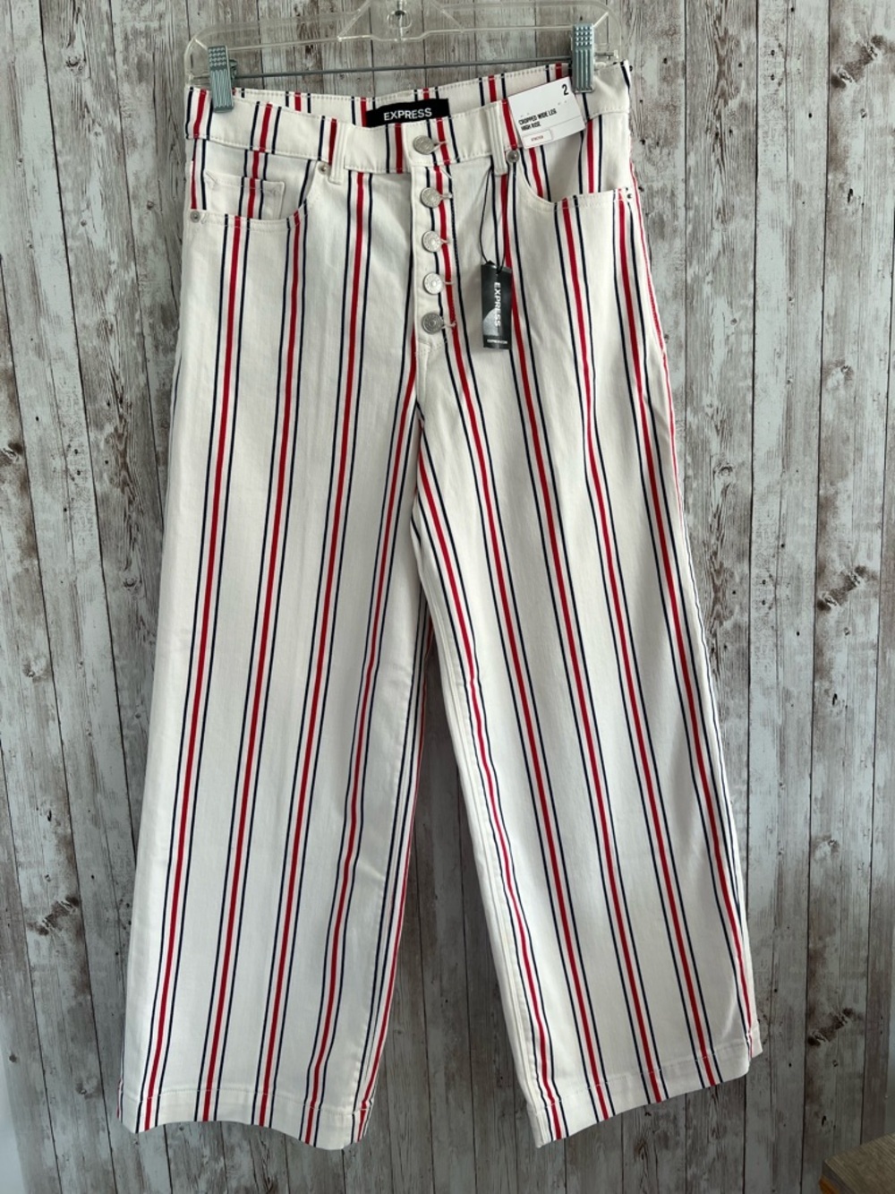 Express Americana Striped Wide-Leg High Rise Cropped Jeans New England NEW 2